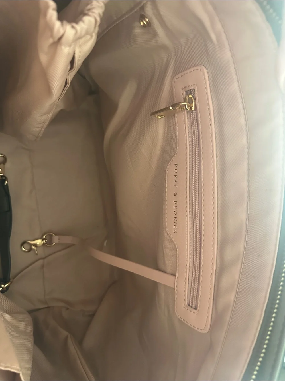 Poppy & Peonies Go-Getter Dark Grey Blush Pink Interior, Tote with Gold Hardware